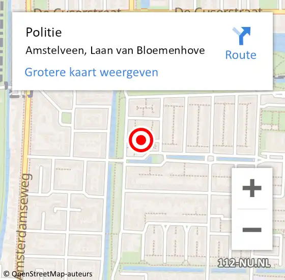 Locatie op kaart van de 112 melding: Politie Amstelveen, Laan van Bloemenhove op 17 december 2014 08:15