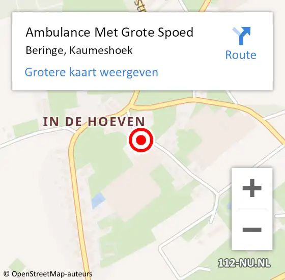 Locatie op kaart van de 112 melding: Ambulance Met Grote Spoed Naar Beringe, Kaumeshoek op 17 december 2014 08:54