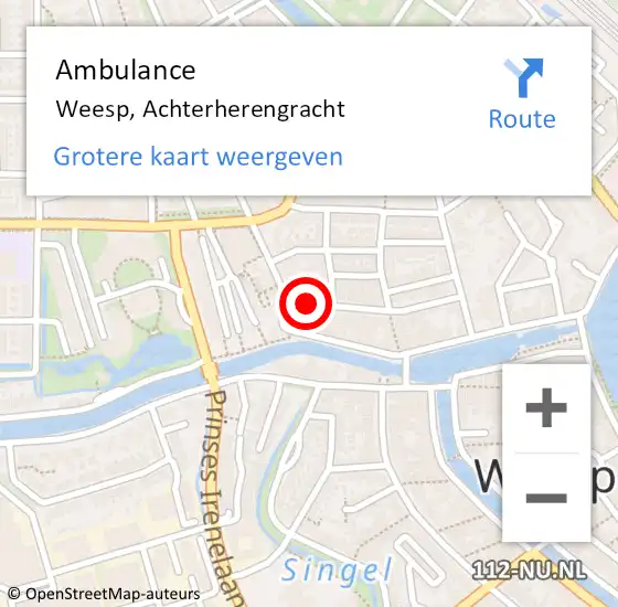 Locatie op kaart van de 112 melding: Ambulance Weesp, Achterherengracht op 17 december 2014 11:28