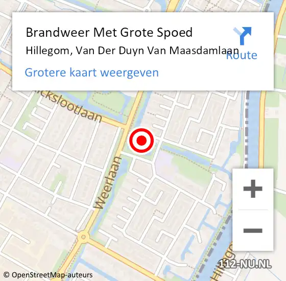 Locatie op kaart van de 112 melding: Brandweer Met Grote Spoed Naar Hillegom, Van Der Duyn Van Maasdamlaan op 17 december 2014 11:58