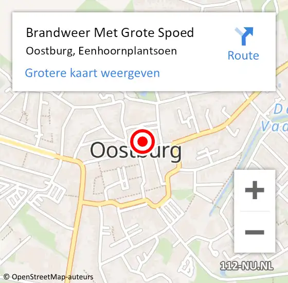 Locatie op kaart van de 112 melding: Brandweer Met Grote Spoed Naar Oostburg, Eenhoornplantsoen op 17 december 2014 12:52