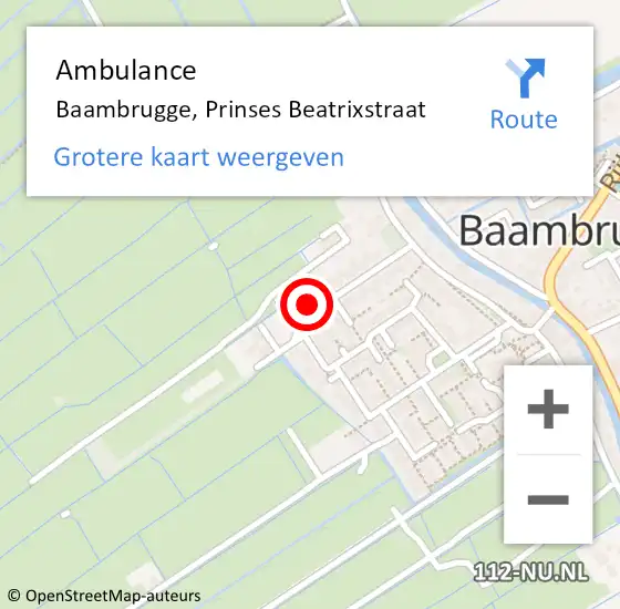 Locatie op kaart van de 112 melding: Ambulance Baambrugge, Prinses Beatrixstraat op 17 december 2014 14:28