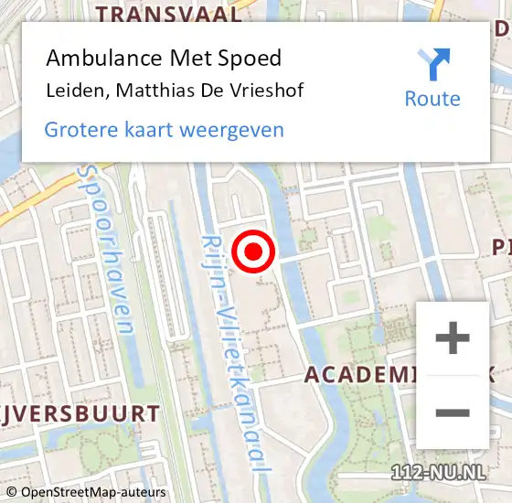 Locatie op kaart van de 112 melding: Ambulance Met Spoed Naar Leiden, Matthias De Vrieshof op 17 december 2014 15:02