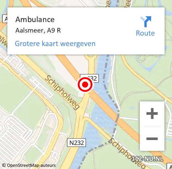 Locatie op kaart van de 112 melding: Ambulance Aalsmeer, A9 R op 17 december 2014 15:13
