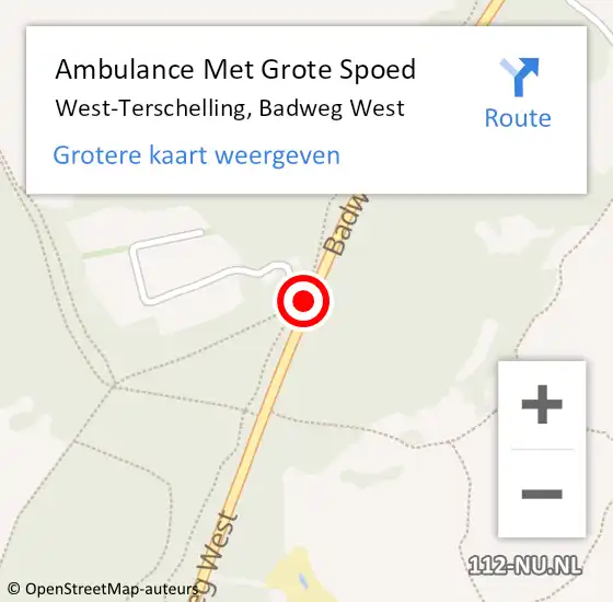 Locatie op kaart van de 112 melding: Ambulance Met Grote Spoed Naar West-Terschelling, Badweg West op 17 december 2014 15:41