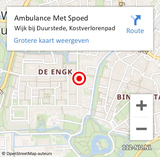 Locatie op kaart van de 112 melding: Ambulance Met Spoed Naar Wijk bij Duurstede, Kostverlorenpad op 17 december 2014 17:59