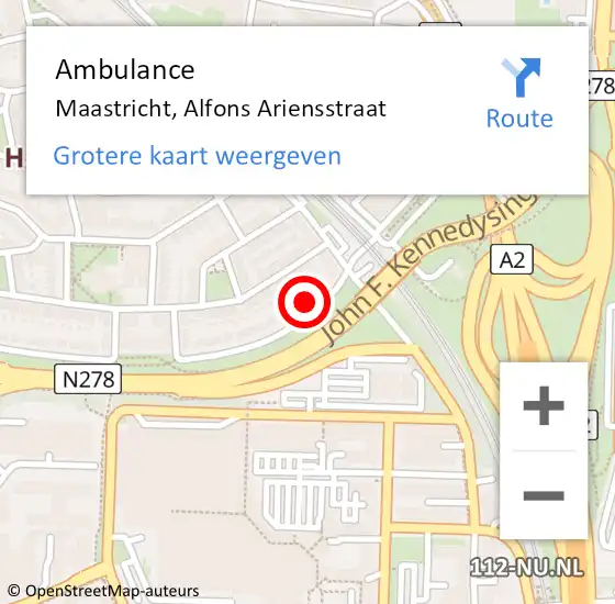 Locatie op kaart van de 112 melding: Ambulance Maastricht, Alfons Ariensstraat op 17 december 2014 18:22
