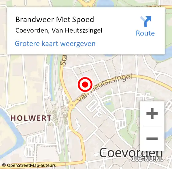 Locatie op kaart van de 112 melding: Brandweer Met Spoed Naar Coevorden, Van Heutszsingel op 17 december 2014 18:30