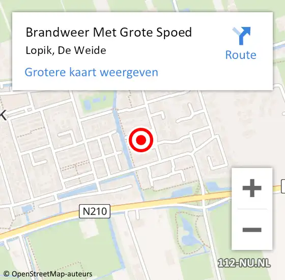 Locatie op kaart van de 112 melding: Brandweer Met Grote Spoed Naar Lopik, De Weide op 17 december 2014 18:57