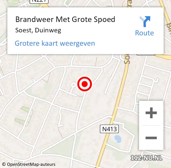 Locatie op kaart van de 112 melding: Brandweer Met Grote Spoed Naar Soest, Duinweg op 17 december 2014 19:41