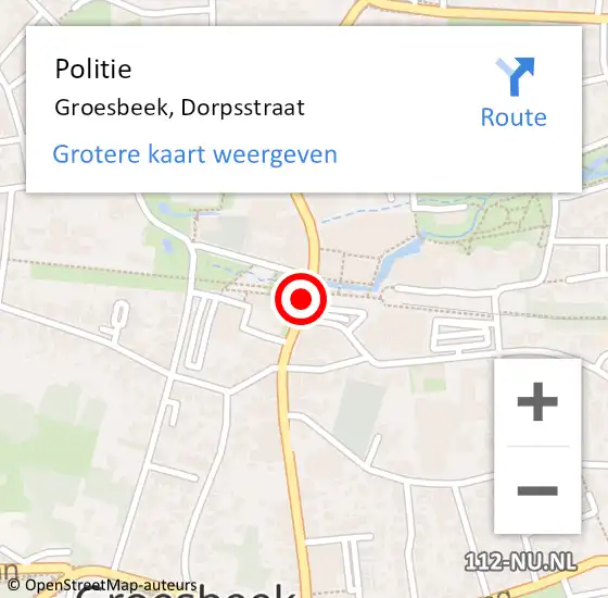 Locatie op kaart van de 112 melding: Politie Groesbeek, Dorpsstraat op 17 december 2014 20:05