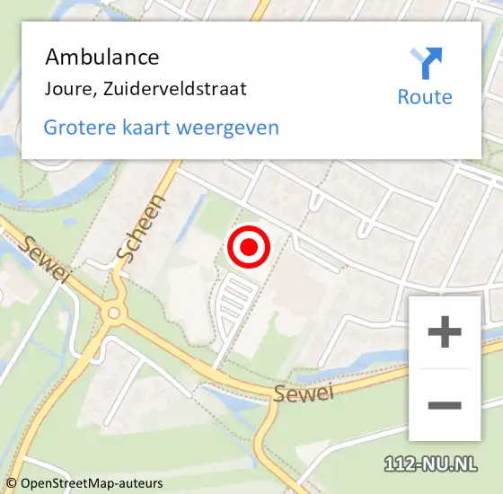 Locatie op kaart van de 112 melding: Ambulance Joure, Zuiderveldstraat op 17 december 2014 20:18