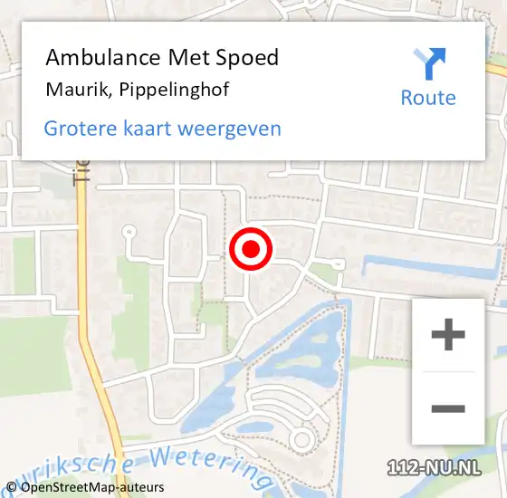 Locatie op kaart van de 112 melding: Ambulance Met Spoed Naar Maurik, Pippelinghof op 17 december 2014 20:44