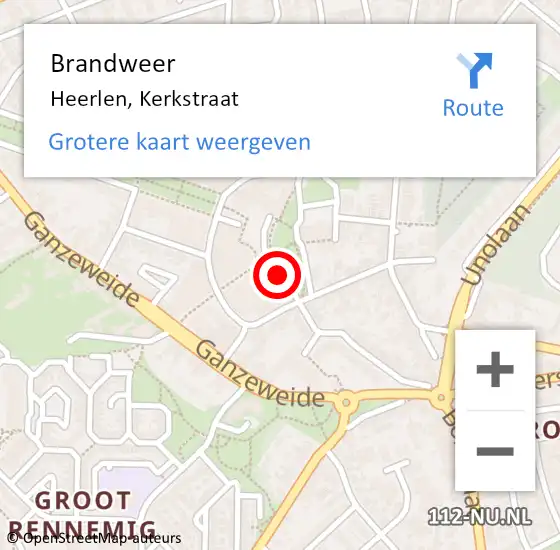 Locatie op kaart van de 112 melding: Brandweer Heerlen, Kerkstraat op 17 december 2014 22:32