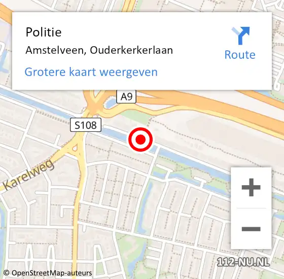 Locatie op kaart van de 112 melding: Politie Amstelveen, Ouderkerkerlaan op 24 oktober 2013 16:34