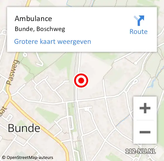 Locatie op kaart van de 112 melding: Ambulance Bunde, Boschweg op 18 december 2014 00:44