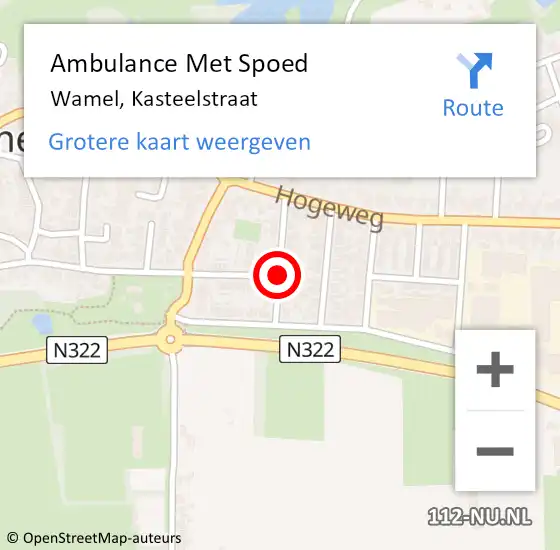 Locatie op kaart van de 112 melding: Ambulance Met Spoed Naar Wamel, Kasteelstraat op 18 december 2014 02:31