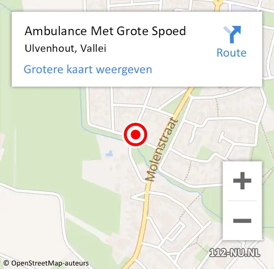 Locatie op kaart van de 112 melding: Ambulance Met Grote Spoed Naar Ulvenhout, Vallei op 18 december 2014 04:57