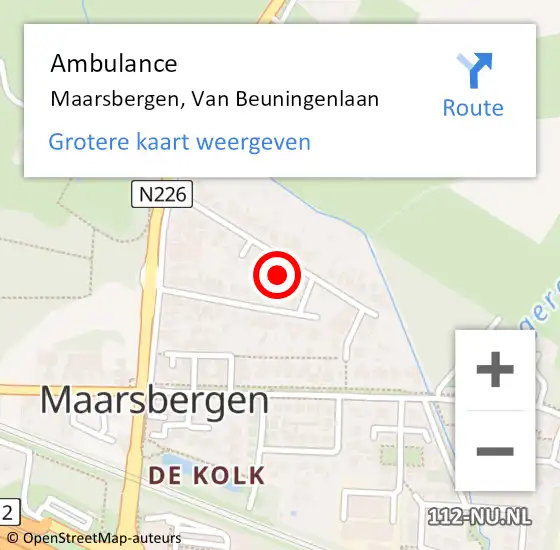 Locatie op kaart van de 112 melding: Ambulance Maarsbergen, Van Beuningenlaan op 18 december 2014 08:31