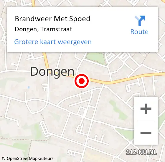 Locatie op kaart van de 112 melding: Brandweer Met Spoed Naar Dongen, Tramstraat op 18 december 2014 08:49