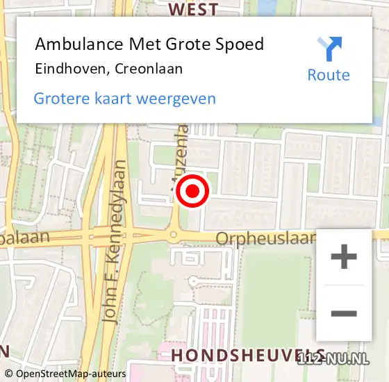 Locatie op kaart van de 112 melding: Ambulance Met Grote Spoed Naar Eindhoven, Creonlaan op 18 december 2014 09:02