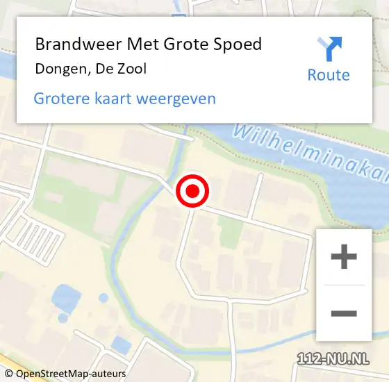 Locatie op kaart van de 112 melding: Brandweer Met Grote Spoed Naar Dongen, De Zool op 18 december 2014 09:14