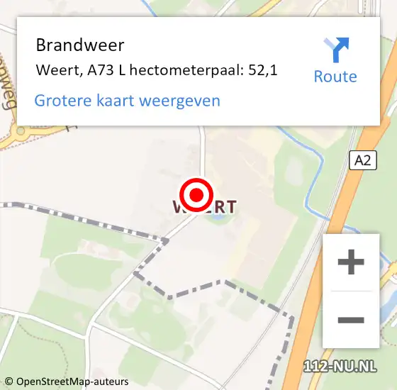 Locatie op kaart van de 112 melding: Brandweer Weert, A67 L hectometerpaal: 52,0 op 18 december 2014 09:19