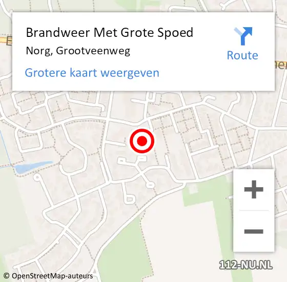 Locatie op kaart van de 112 melding: Brandweer Met Grote Spoed Naar Norg, Grootveenweg op 18 december 2014 09:27