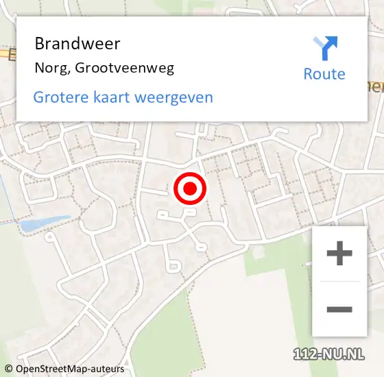 Locatie op kaart van de 112 melding: Brandweer Norg, Grootveenweg op 18 december 2014 09:29