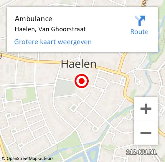 Locatie op kaart van de 112 melding: Ambulance Haelen, Van Ghoorstraat op 18 december 2014 09:32