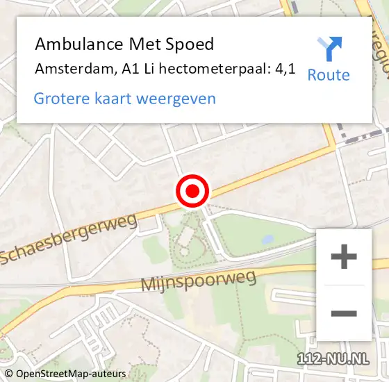 Locatie op kaart van de 112 melding: Ambulance Met Spoed Naar Amsterdam, A1 Li hectometerpaal: 4,2 op 18 december 2014 09:45