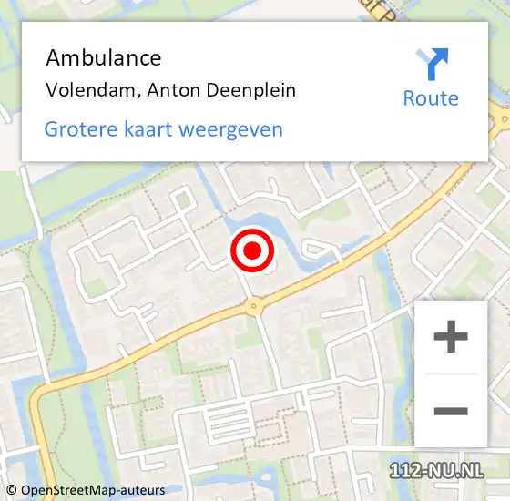 Locatie op kaart van de 112 melding: Ambulance Volendam, Anton Deenplein op 18 december 2014 09:56