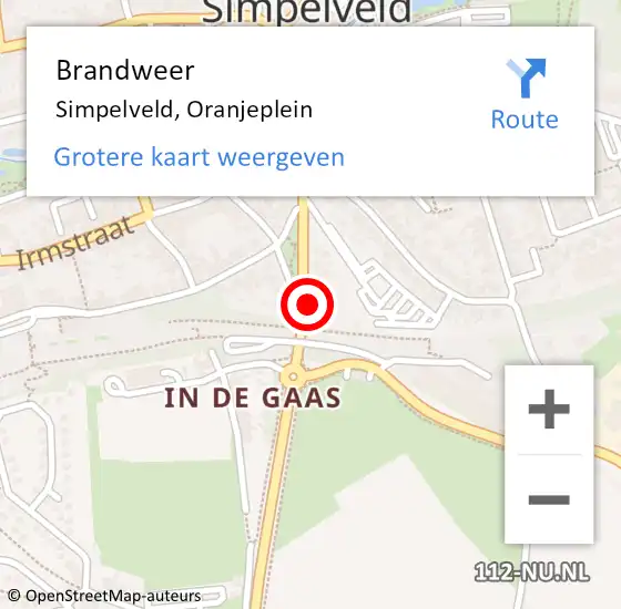 Locatie op kaart van de 112 melding: Brandweer Simpelveld, Oranjeplein op 18 december 2014 10:20