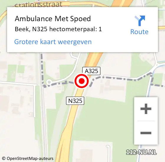 Locatie op kaart van de 112 melding: Ambulance Met Spoed Naar Beek, N325 hectometerpaal: 1 op 18 december 2014 10:27