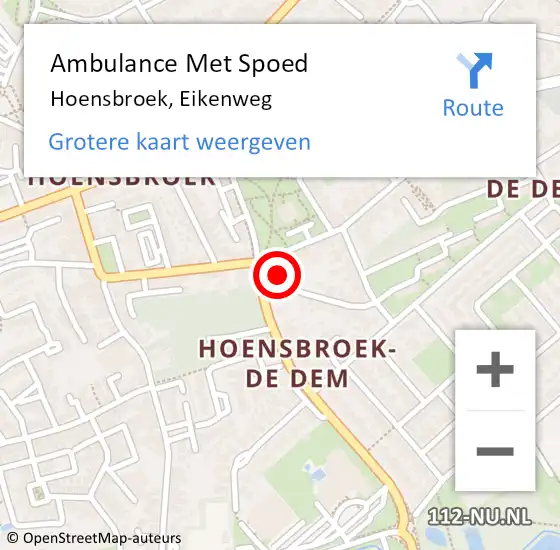 Locatie op kaart van de 112 melding: Ambulance Met Spoed Naar Hoensbroek, Eikenweg op 18 december 2014 11:01