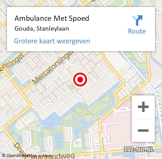 Locatie op kaart van de 112 melding: Ambulance Met Spoed Naar Gouda, Stanleylaan op 18 december 2014 13:25