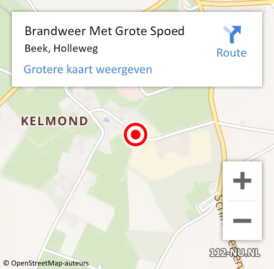 Locatie op kaart van de 112 melding: Brandweer Met Grote Spoed Naar Beek, Holleweg op 18 december 2014 14:12