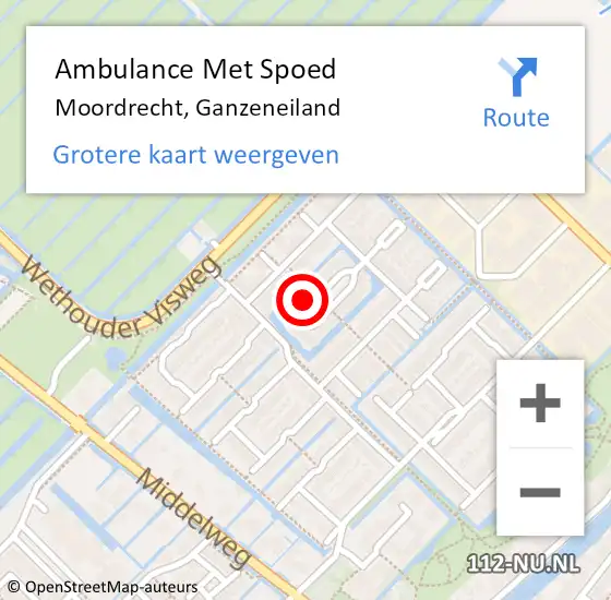 Locatie op kaart van de 112 melding: Ambulance Met Spoed Naar Moordrecht, Ganzeneiland op 18 december 2014 14:17