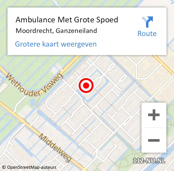 Locatie op kaart van de 112 melding: Ambulance Met Grote Spoed Naar Moordrecht, Ganzeneiland op 18 december 2014 14:18