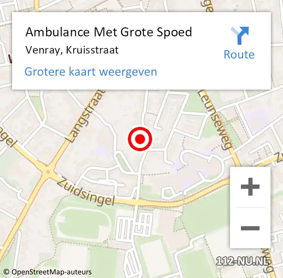 Locatie op kaart van de 112 melding: Ambulance Met Grote Spoed Naar Venray, Kruisstraat op 18 december 2014 14:35