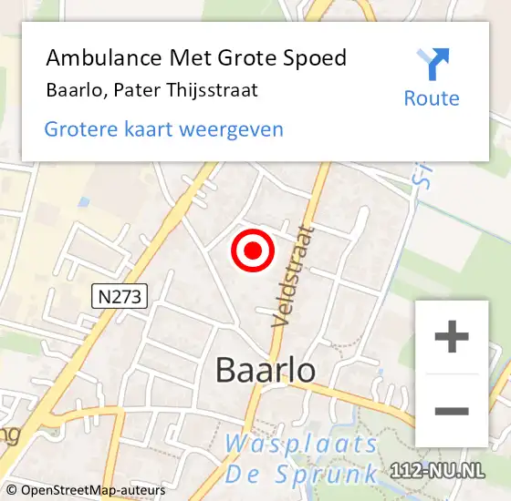 Locatie op kaart van de 112 melding: Ambulance Met Grote Spoed Naar Baarlo, Pater Thijsstraat op 18 december 2014 14:48