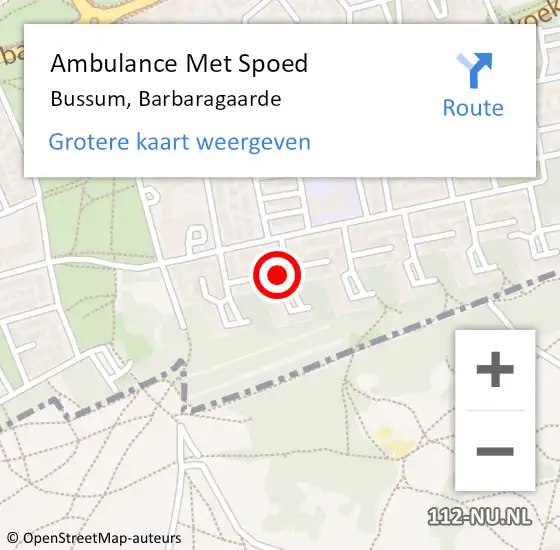 Locatie op kaart van de 112 melding: Ambulance Met Spoed Naar Bussum, Barbaragaarde op 18 december 2014 15:14