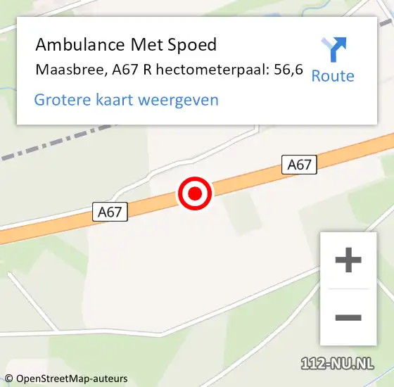 Locatie op kaart van de 112 melding: Ambulance Met Spoed Naar Maasbree, A67 R hectometerpaal: 60,7 op 18 december 2014 15:59