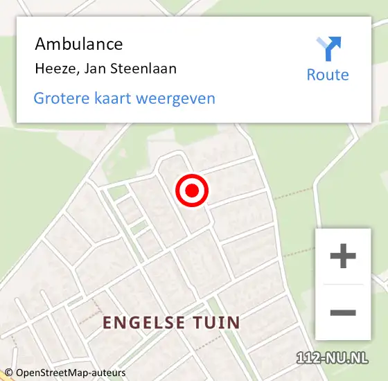 Locatie op kaart van de 112 melding: Ambulance Heeze, Jan Steenlaan op 18 december 2014 16:00