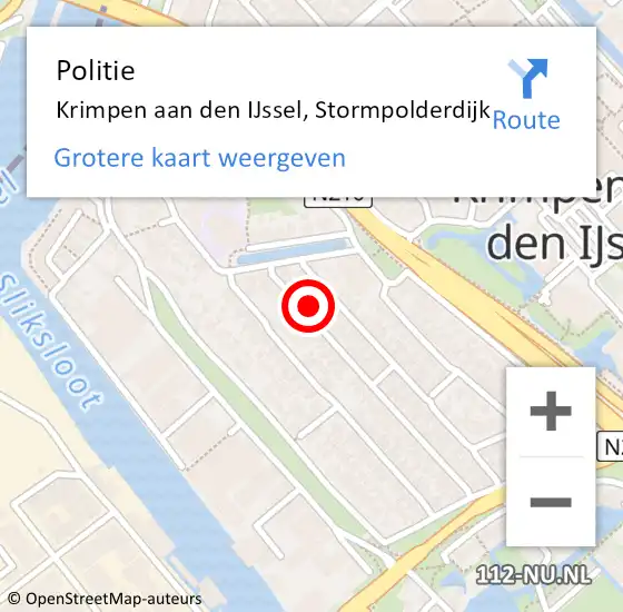 Locatie op kaart van de 112 melding: Politie Krimpen aan den IJssel, Stormpolderdijk op 18 december 2014 16:01