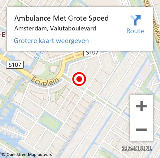 Locatie op kaart van de 112 melding: Ambulance Met Grote Spoed Naar Amsterdam, Valutaboulevard op 18 december 2014 17:10