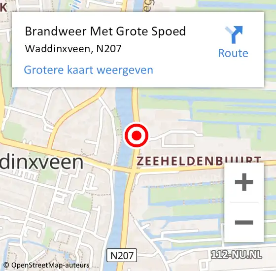 Locatie op kaart van de 112 melding: Brandweer Met Grote Spoed Naar Waddinxveen, N207 op 18 december 2014 17:46