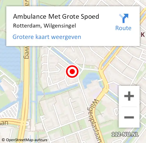 Locatie op kaart van de 112 melding: Ambulance Met Grote Spoed Naar Rotterdam, Wilgensingel op 18 december 2014 18:13