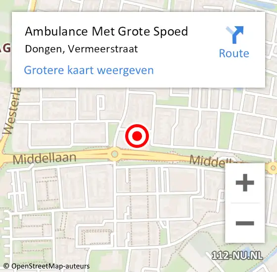 Locatie op kaart van de 112 melding: Ambulance Met Grote Spoed Naar Dongen, Vermeerstraat op 18 december 2014 18:39