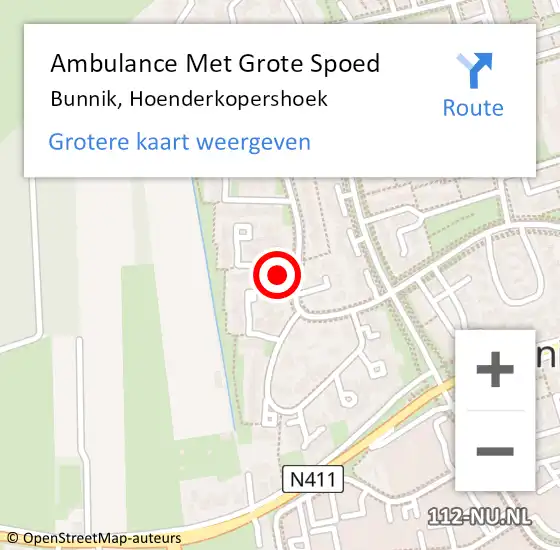 Locatie op kaart van de 112 melding: Ambulance Met Grote Spoed Naar Bunnik, Hoenderkopershoek op 18 december 2014 19:58